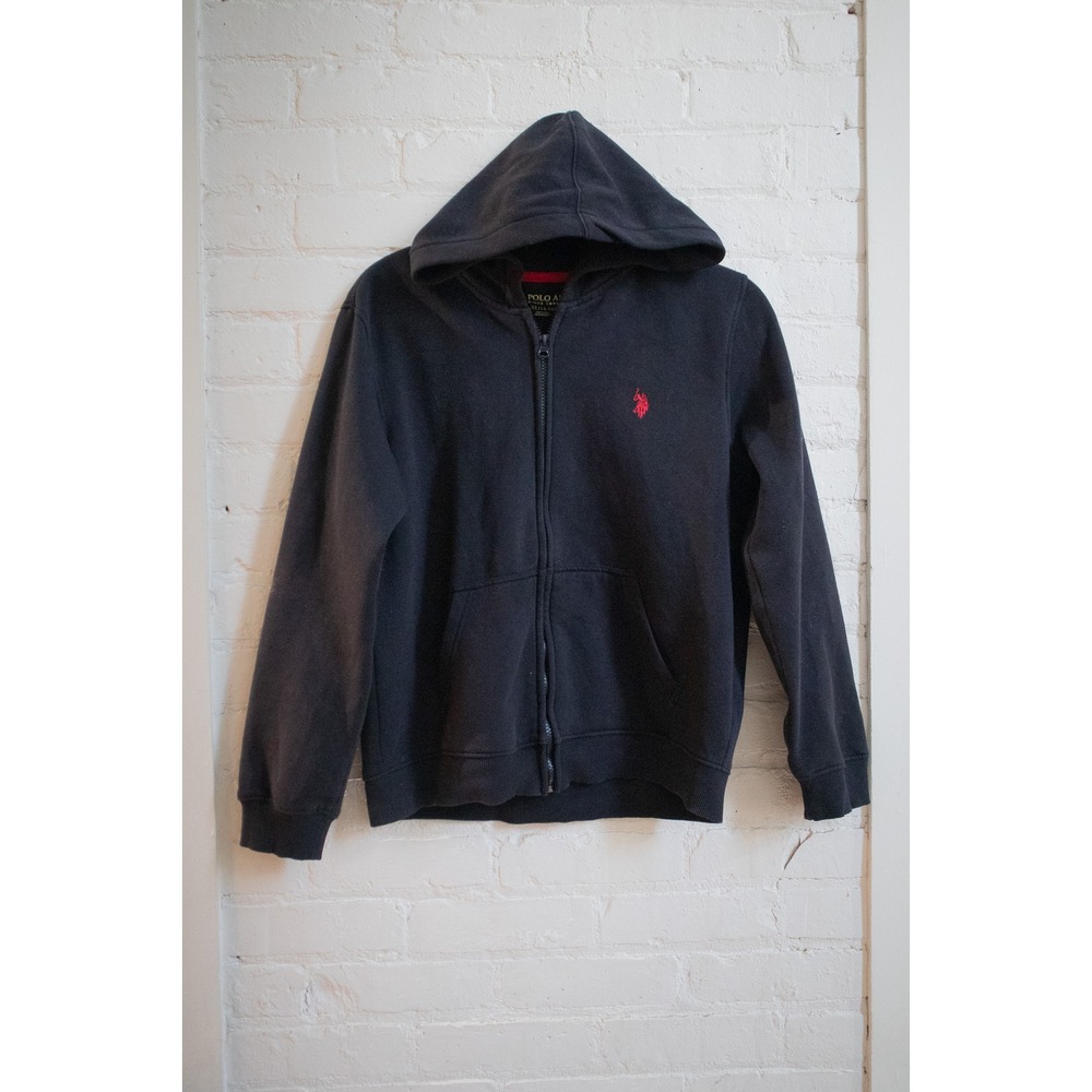 US Polo Assn Black Full Zip Hoodie Sweatshirt Red Pony Logo Womens S / Kids XL